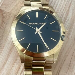Michael Kors gold tone black dial dress watch NEW BATTERY